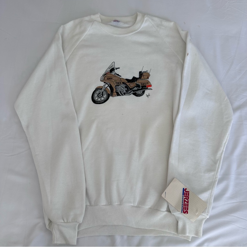 Vintage Jerzees Crew Neck Sweatshirt Men's XL Honda Motorcycle White NWT USA‎